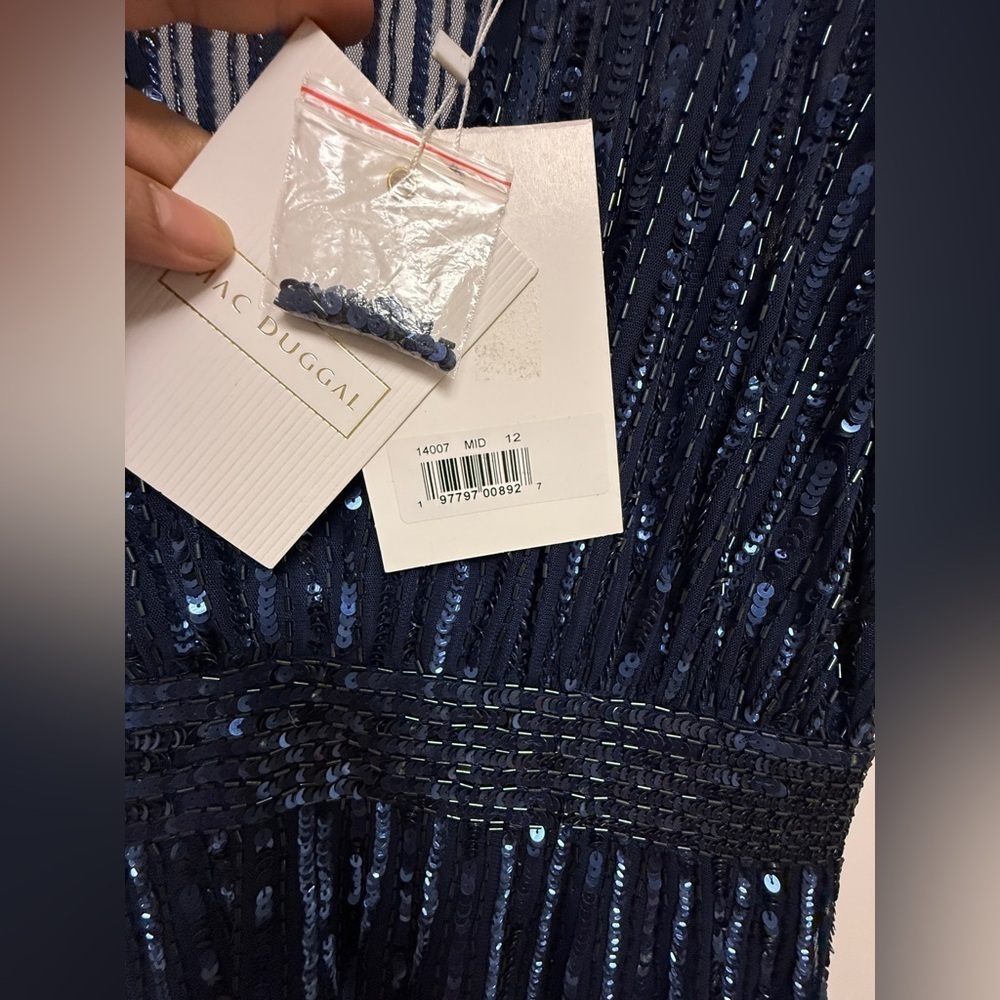 NWT | Mac Duggal 14007 Midnight Blue Navy A Line Embellished Midi Dress Size 12 - Picture 6 of 15